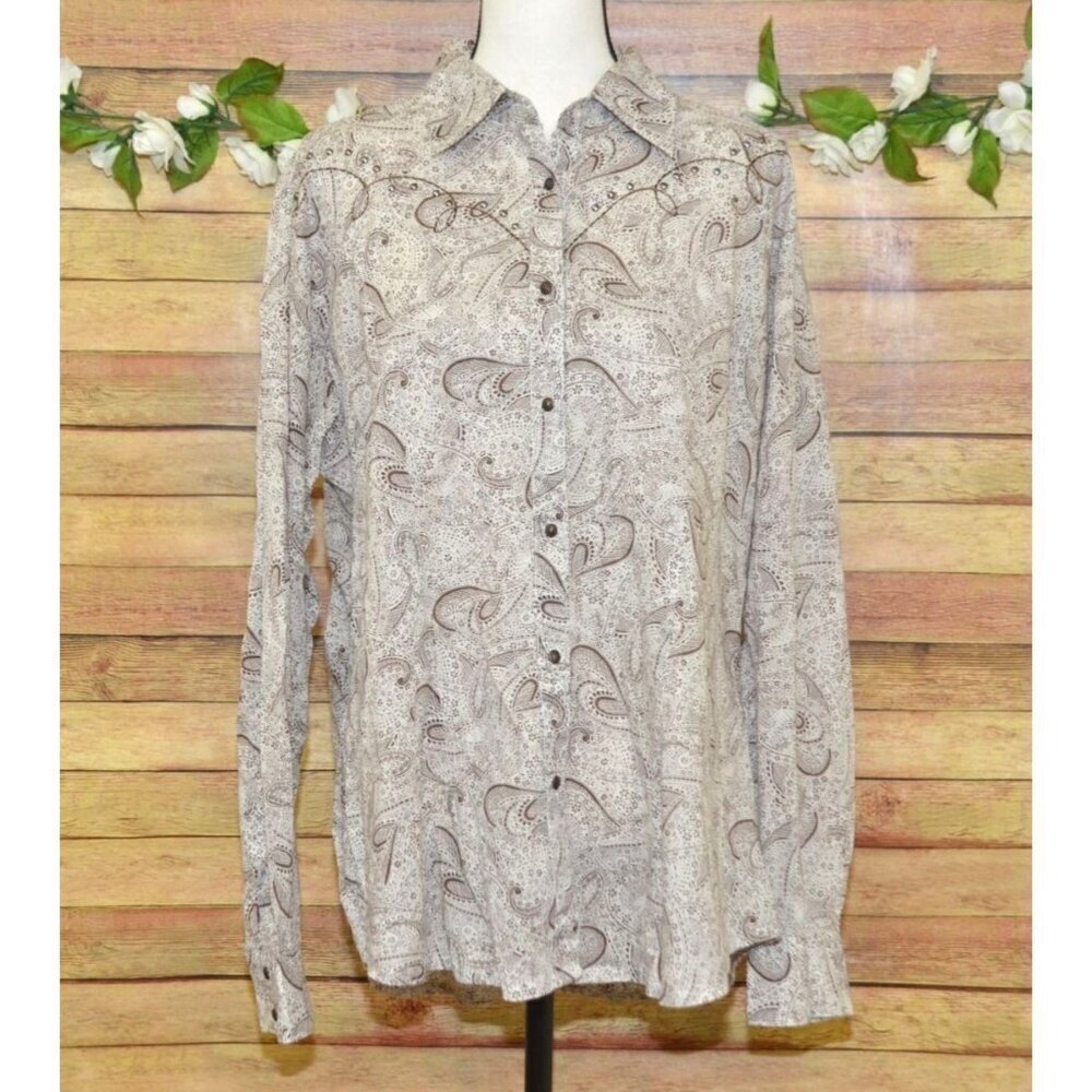 Wrangler Brown Paisley Print Concho Snap Front Embroidered Western Shirt Size XL